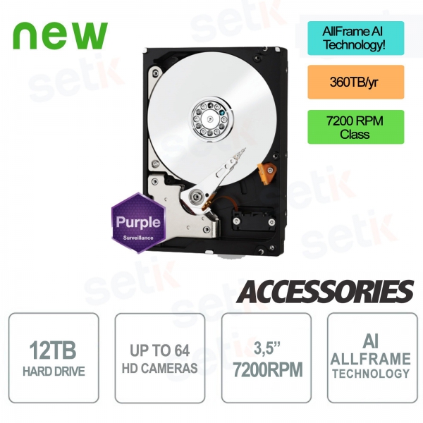 Disco duro HD versión púrpura de 12 TB - Alta calidad - Audio / Video - Western Digital