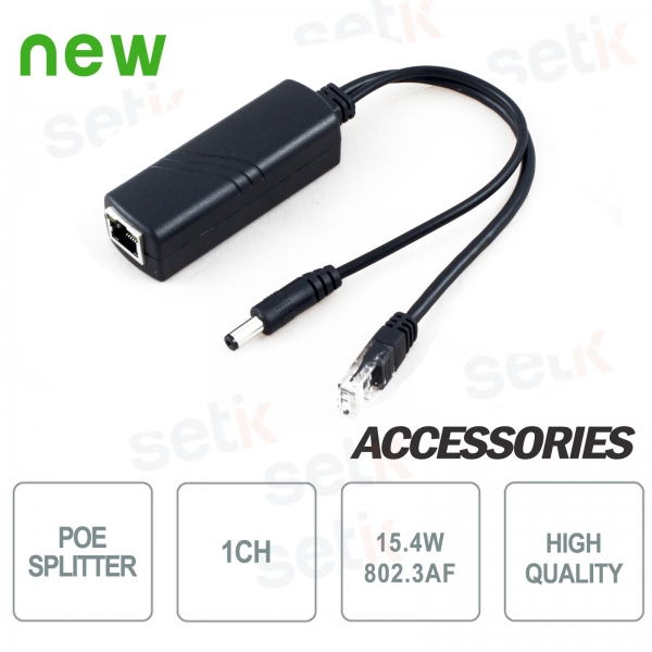 Splitter PoE 1Ch 15.4W per alimentazione telecamera - Setik