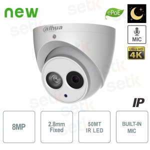 4K PoE IP Kamera 8MP Dome 2.8mm IR WDR Audio - Dahua