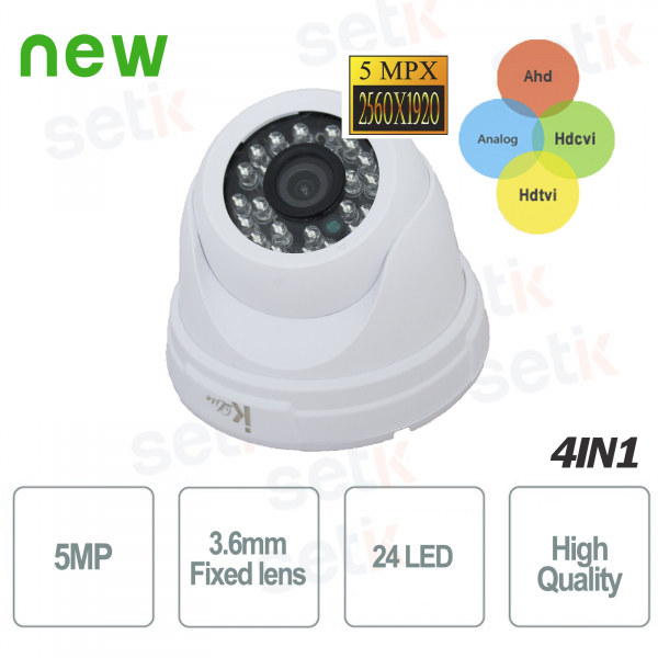 Telecamera Videosorveglianza AHD Esterno 4in1 TVI CVI 5MP 3.6mm Dome Analogica IR Setik