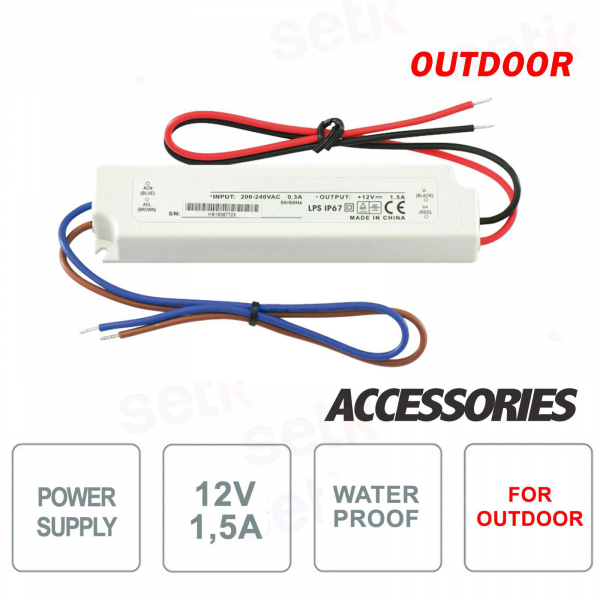 Alimentation 12V 1.5A  imperméable pour extérieur - Setik