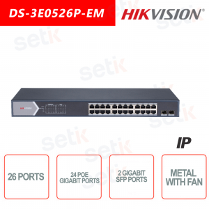 Hikvision 26 puertos ~ 24 puertos Gigabit PoE ~ 2 Gigabit SFP conmutador de red de fibra óptica