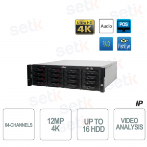 NVR IP 64 Canali 4K ULTRA-HD 12MP 16HDD Audio Allarme POS RAID - Dahua