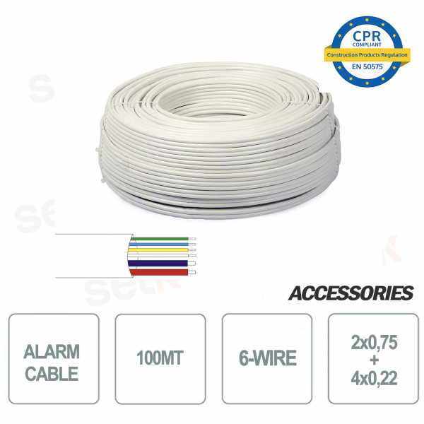 Strang 100 Meter Alarmkabel 6 Drähte 4 + 2 2x0 75 4x0 22 für Installations- und Sicherheitssysteme