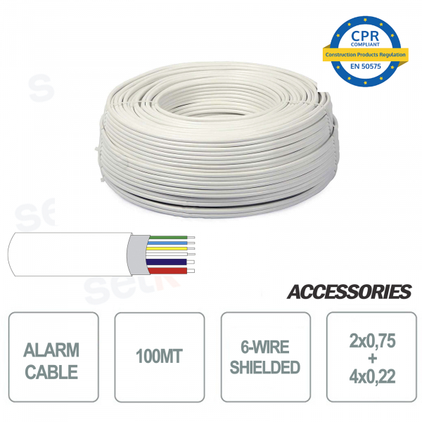 100 Meter abgeschirmtes Alarmkabel 6 Drähte 4 + 2 2x0 75 4x0 22 für Installations- und Sicherheitssysteme