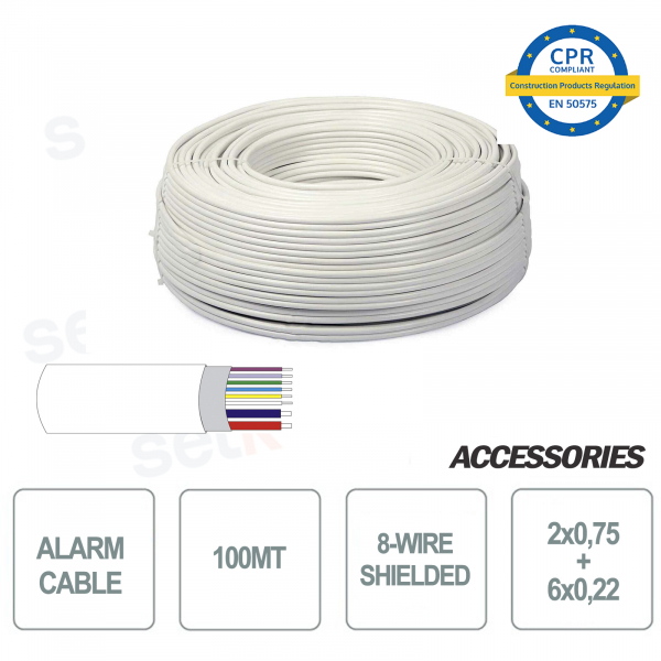 Madeja de 100 metros cable de alarma blindado de 8 hilos 6 + 2 2x0 75 6x0 22 para instalación y sistemas de seguridad
