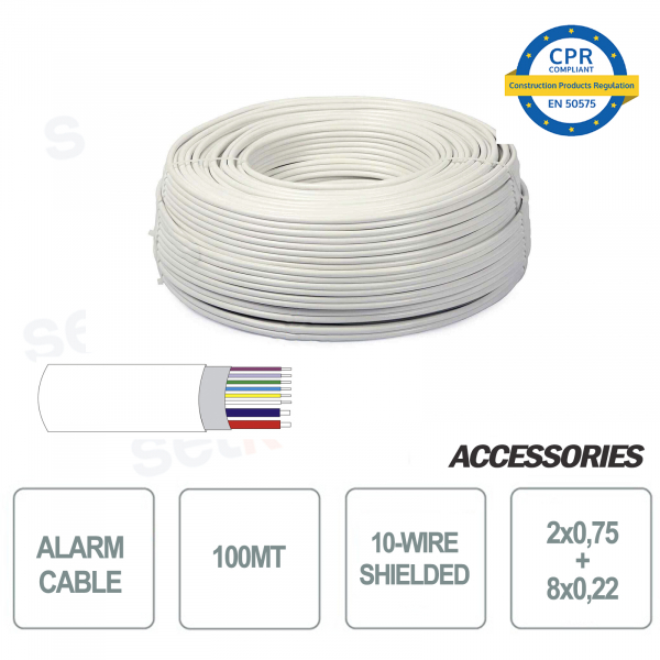 100 metros de madeja cable de alarma blindado de 10 hilos 8 + 2 2x0 75 8x0 22 para instalación y sistemas de seguridad