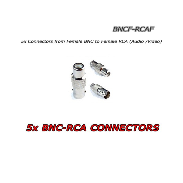 5 x BNC Female to RCA Female CCTV connectors - 5XBNCF-RCAF