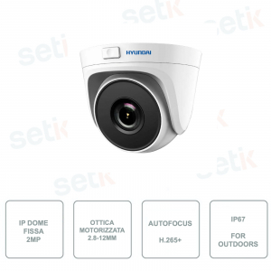 HYU-418 - HYUNDAI - IP DOME fisso per esterno - PoE - IR 30m - 2 Megapixel - CMOS - Ottica motorizzata 2.8-12mm con AutoFocus