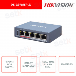 DS-3E1105P-EI - HIKVISION - Conmutador de red - 4 puertos PoE - 1 puerto RJ45 - Protección contra rayos 6KV