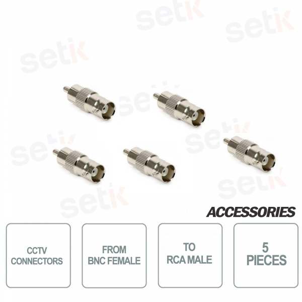 5X Connettori BNC Femmina ad RCA Maschio per CCTV Audio/Video
