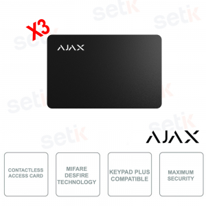 Ajax Pass Nero 3 Pezzi: Card Contactless Sicura con Crittografia DESFire