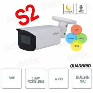 Caméra audio Dahua 5MP 4en1 à objectif fixe Starlight IR 80