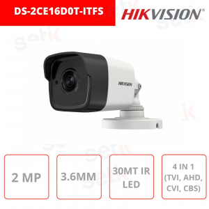 Cámara Bullet de 2 MP 4 en 1 de 3,6 mm IP67 con WDR DS-2CE16D0T-ITFS - Hikvision