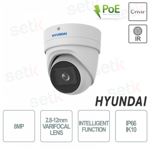HYUNDAI 8MP Onvif PoE Caméra Dôme IP Extérieure Fonctions Intelligentes IP66 IK10 2.8mm-12mm Optique Motorisée
