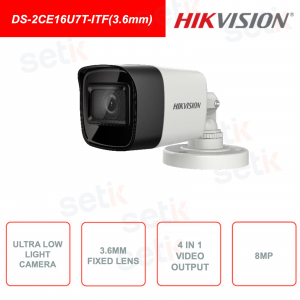 DS-2CE16U7T-ITF (3,6 mm) - Cámara de luz ultrabaja 8MP - 4 en 1 TVI / AHD / CVI / CVBS 4 en 1 - Lente de 3,6 mm - IP67