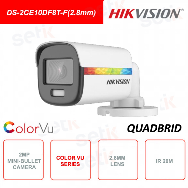 DS-2CE10DF8T-F(2.8mm) - HIKVISION - Telecamera Mini Bullet 2 MP ColorVu - 4in1 - Ottica 2.8mm - IR 20m - WDR 130dB