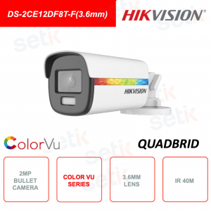 DS-2CE12DF8T-F (3,6 mm) - HIKVISION - Bullet-Außenkamera - 4in1 - Farb-Vu - 2MP - 3,6-mm-Objektiv - WDR 130dB - IR 40m