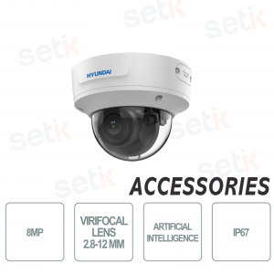 Hyundai Next Gen IP Dome 8MP SMART IR 40M IP67 Funzioni intelligenti 2.8-12mm Allarme Onvif PoE