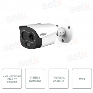 Telecamera Network IP Bullet - Termica + Visibile - 4MP - Ottica visibile 12mm - Termica 10mm - Wi-Fi - IP67 - PoE