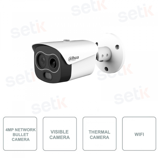 Cámara Bullet IP de red - Térmica + Visible - 4MP - Visible 12 mm - Térmica 10 mm - Wi-Fi - IP67 - PoE