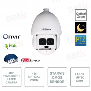 SD6AL245XA-HNR - IP-Kamera PoE ONVIF® PTZ AI - 2MP - Zoom 45x - Startlight Laser - Videoanalyse - WizMind PTZ