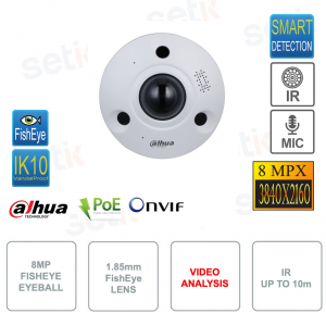 IPC-EBW8842-AS - Telecamera IP PoE ONVIF® Fisheye - WizMind - 8MP  - Ottica 1.85mm - Video Analisi - Allarme - Mic