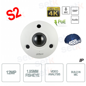 Onvif PoE ULTRA HD 4K 12MP Cámara IP Ojo de Pez Panorámica - S2