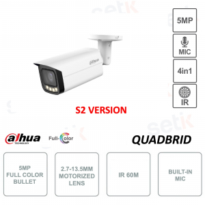 5MP Full Color Bullet Camera - S2 Version - Motorized 2.7-13.5mm - IR 60m - Microphone - IP67
