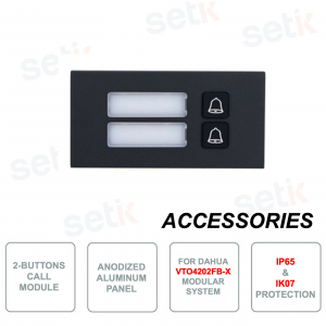 Module additionnel - Panneau à boutons poussoirs avec 2 boutons d'appel - Pour système modulaire Dahua VTO4202F-X
