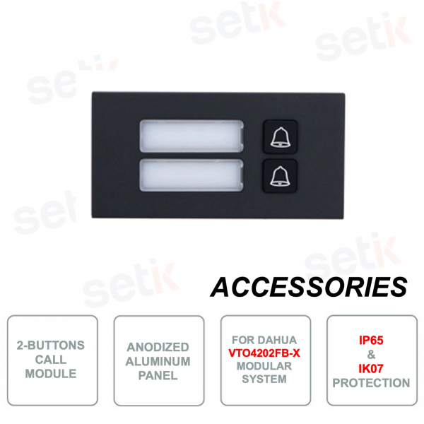 Module additionnel - Panneau à boutons poussoirs avec 2 boutons d'appel - Pour système modulaire Dahua VTO4202F-X