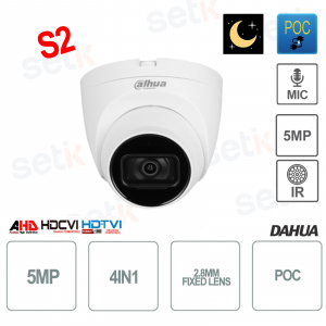 Dahua - Cámara de globo ocular Starlight de 5MP - 4 en 1 - Lente de 2.8 mm - Smart IR 40m - PoC - S2