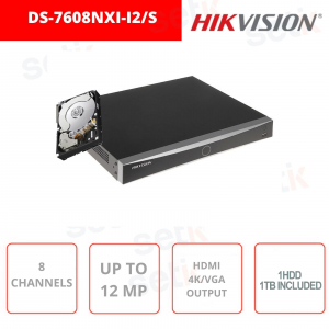 HIKVISION NVR 8 canaux AcuSense 4K HDMI - VGA 12 MP - DS-7608NXI-I2/S