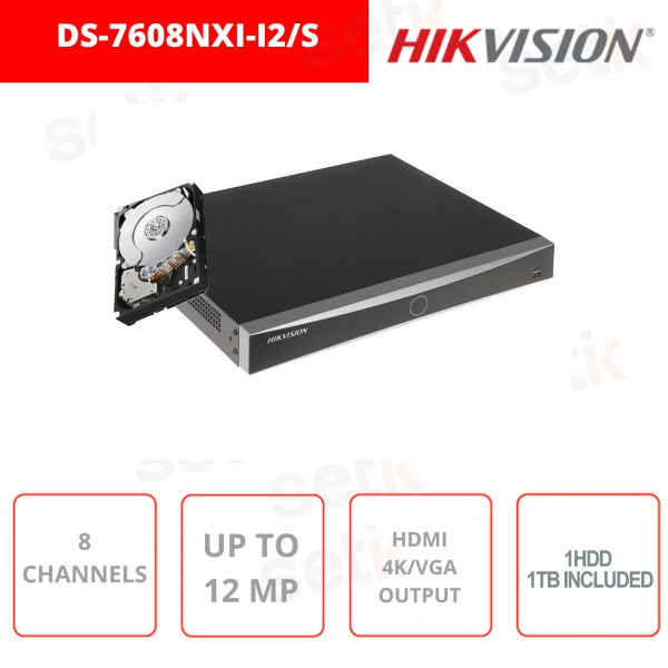 HIKVISION NVR 8 canaux AcuSense 4K HDMI - VGA 12 MP - DS-7608NXI-I2/S