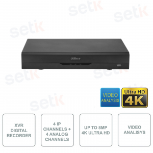 XVR - 5in1 - IP ONVIF® - 4 IP channels and 4 analog channels - 4K - Video Analysis - Face recognition