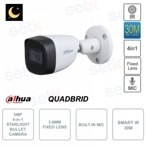 Caméra Bullet 5MP Starlight 4en1 - Objectif 3.6mm - Smart IR 30m - Version S2