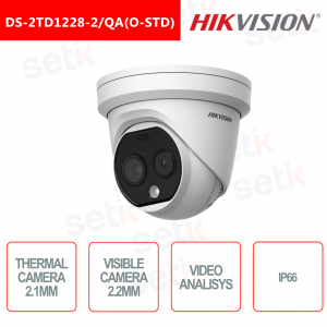 Cámara de torreta de biespectro térmico Hikvision de 2,1 mm y análisis de video PoE IP66 visible de 2,2 mm