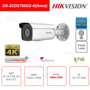 Caméra IP PoE Bullet Darkfighter - Objectif 6mm - IR80m - WDR 120dB - Analyse vidéo - IP67