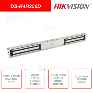 Cerrojo magnético para puerta doble - Para puertas de madera, vidrio, metal y cortafuegos - Empuje lineal 600Kg