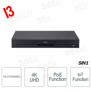 XVR Dahua 16 Channels Hdcvi 4K Ahd Tvi Cvbs Ip H.265 Wizsense Alarm 2HDD AI