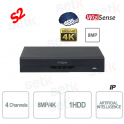 NVR WizSense 4 Canales H.265 4K Ultra HD - Inteligencia Artificial - Hasta 8 MP 4K - S2 - Dahua