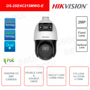 Telecamera IP PoE TandemVu 2MP - Doppio Sensore CMOS - Doppia ottica - Zoom 15x - Doppio IR