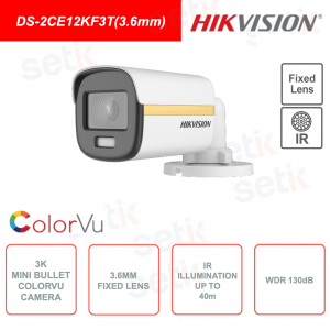 Cámara Mini Bullet - Resolución 3K - Lente Fija 3.6mm - IR 40m - IP67 - Exterior