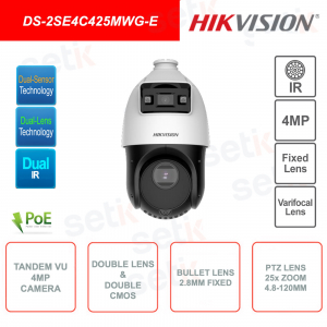 Telecamera IP PoE TandemVu 4MP - Doppio Sensore CMOS - Doppia ottica - Zoom 25x - Doppio IR