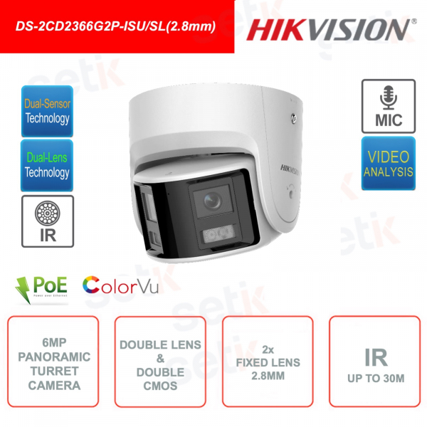Cámara Panorámica PoE IP Turret Exterior - Doble CMOS y doble lente 2.8mm - IR 30m - Video Análisis