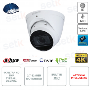Augapfel-Kamera - IP ONVIF® PoE - 8 MP 4K - Varifokal 2,7 mm – 13,5 mm - IR 40 m - Künstliche Intelligenz