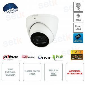 Eyeball IP PoE-Kamera ONVIF® - 8 MP ULTRAHD 4K - 2,8 mm fest - Künstliche Intelligenz - Mikrofon - IR 30 m