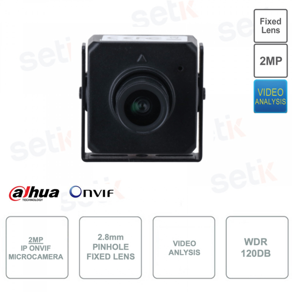 Microcaméra IP ONVIF® - Objectif sténopé 2.8mm - 2MP - Analyse vidéo - WDR 120dB - Audio