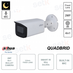 Cámara Bullet 4en1 - 2MP - Lente 3.6mm - Micrófono - Smart IR 80m