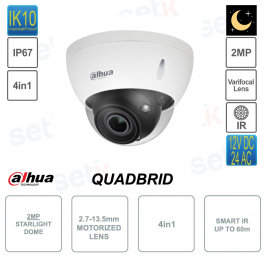 Telecamera Dahua 4in1 Dome - Varifocale 2.7-13.5mm - 2MP Starlight - Smart IR 60m